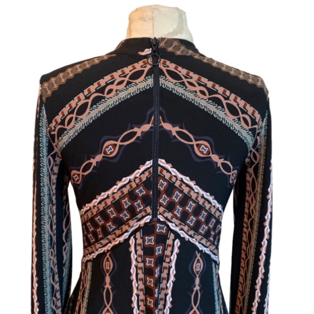 Free People Stella Mini Dress Small Graphic Retro Print Funky Long Sleeve NWT - Picture 5 of 13